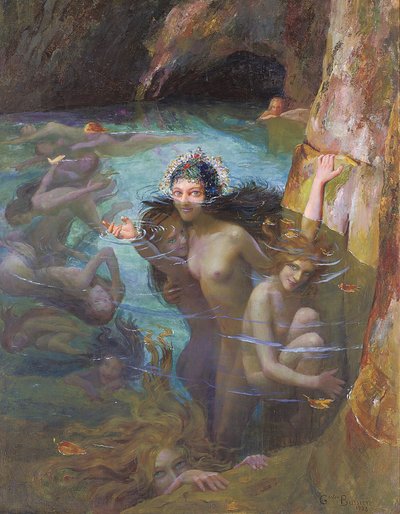 Meernymphen in einer Grotte von Gaston Bussiere